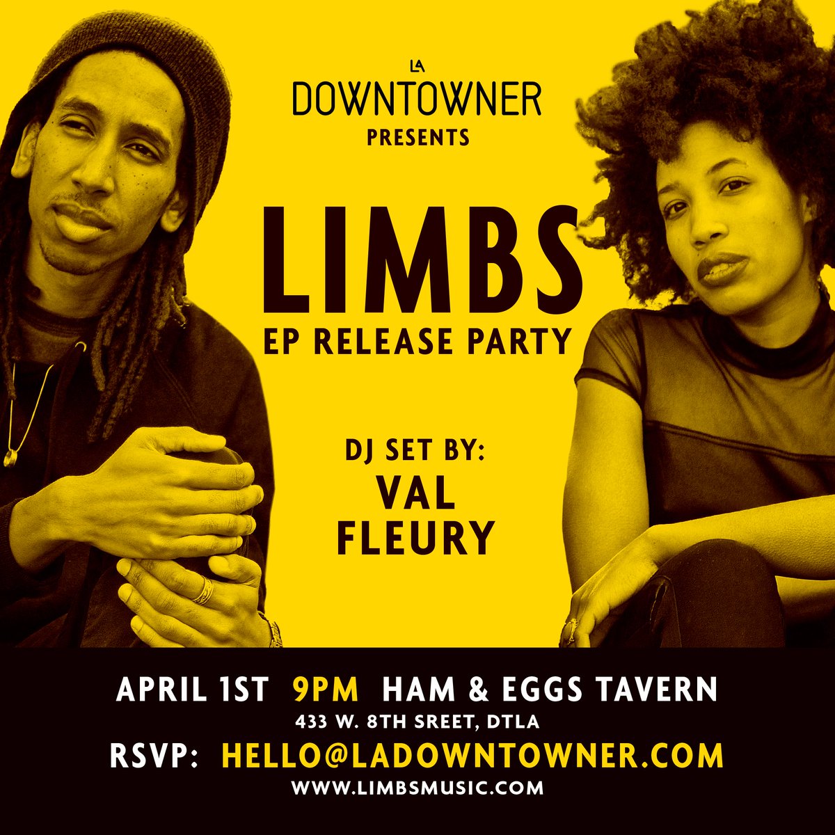 LADowntowner's tweet photo. Join us as we celebrate @limbslimbs EP Release Party at @GoHamEggs on 4/1 https://t.co/mT2rUZ9Dqj https://t.co/P5sOuFmv73