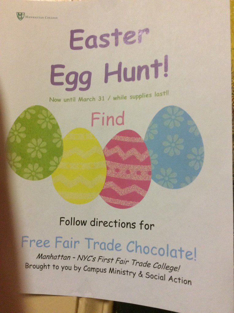 The @CRSFairtrade egg hunt is on <a href="/ManhattanEdu/">Manhattan University</a> <a href="/MC_CMSA/">CMSA</a>!