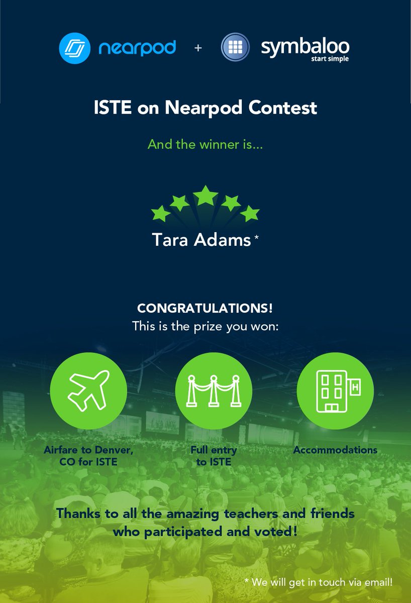 nearpod's tweet image. YAY! Congratulations to @SLHSAdams who won a FREE trip to #ISTE16. Thank you to all of those who entered!