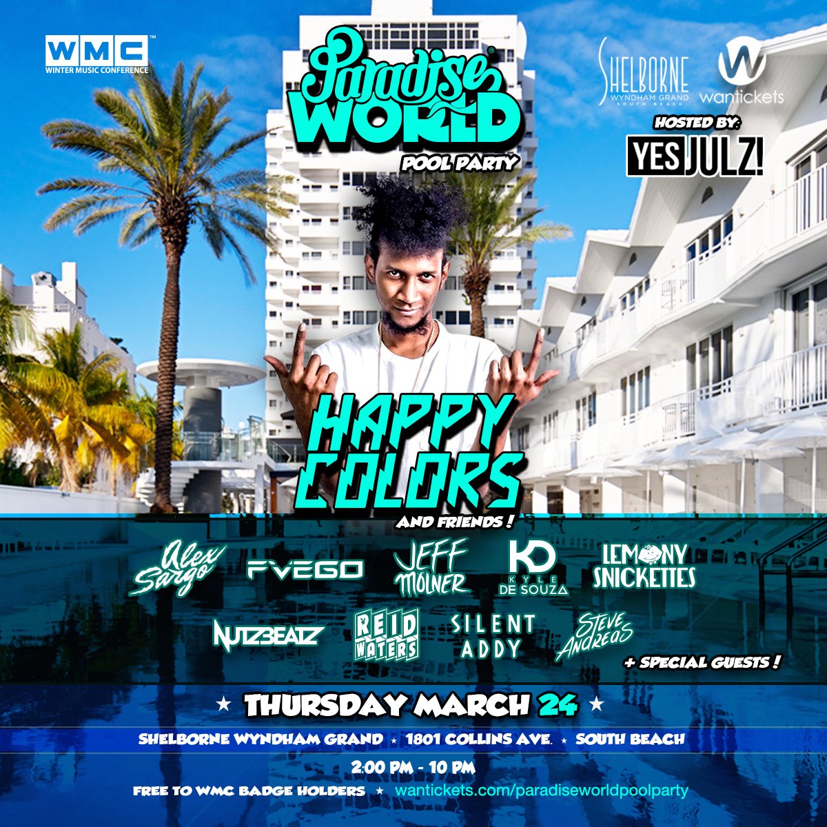 paradiseworld's tweet photo. Closing #WMC this Thursday at @ShelborneSobe. Get your #TWERK on with @DJHappyColors @YesJulz and friends! #MIAMI https://t.co/H9EG6rRCej