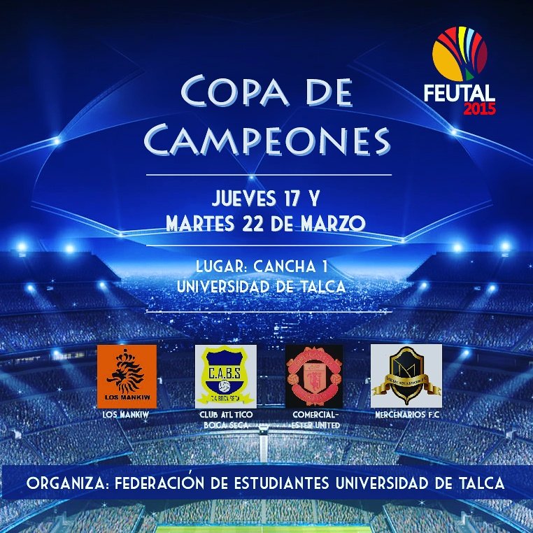 FEUTAL2015's tweet photo. Hoy gran final de la COPA CAMPEONES COPA FEUTAL, entre CA Boca Seca vs Mankiw !! Cancha 1- 18:45 hrs #Utal #FEUTAL https://t.co/du4lpQISl4
