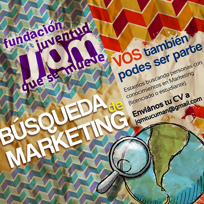 JQM_TUCUMAN's tweet photo. Buscamos persona con conocimiento en #marketing .Envíanos tu CV a jqmtucuman@gmail.com https://t.co/U7H2VeMbcs