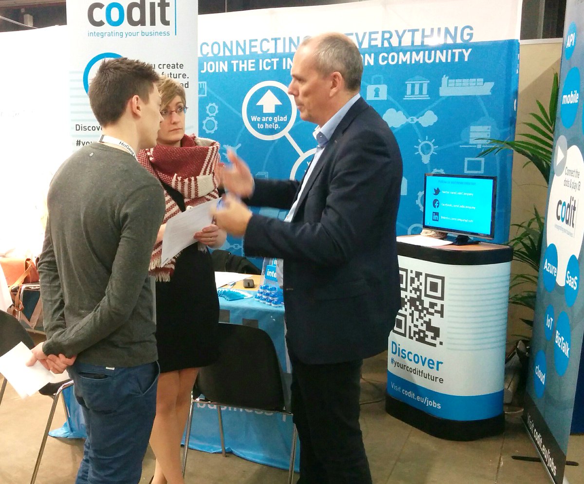 CoditCompany's tweet photo. We're finishing our jobfair journey of 2016 @Afstudeerbeurs Ghent today. Let's talk & connect ! #ICC #bluebooth https://t.co/LuYfQZQCWX