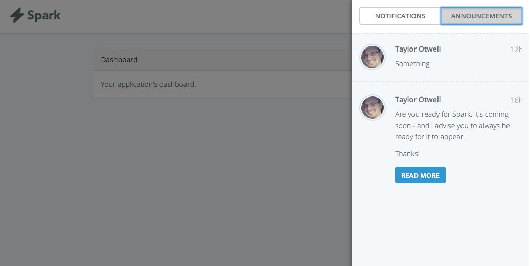 taylorotwell's tweet image. #SparkWatch: easily send notifications / announcements to your users... 📣