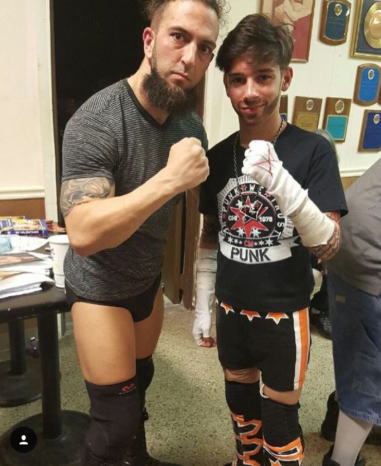 Little_CM_Punk's tweet photo. Little Cm Punk with professional wrestler @JVandal1 @brainbusterdojo https://t.co/3jtYfjgbFp