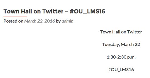 OnlineCrsLady's tweet image. OU LMS Town Hall on Twitter #OU_LMS16 lmsevaluation.teachou.net/town-hall/town… TODAY Tuesday, March 22 1:30-2:30 p.m. #OpenTeachingOU