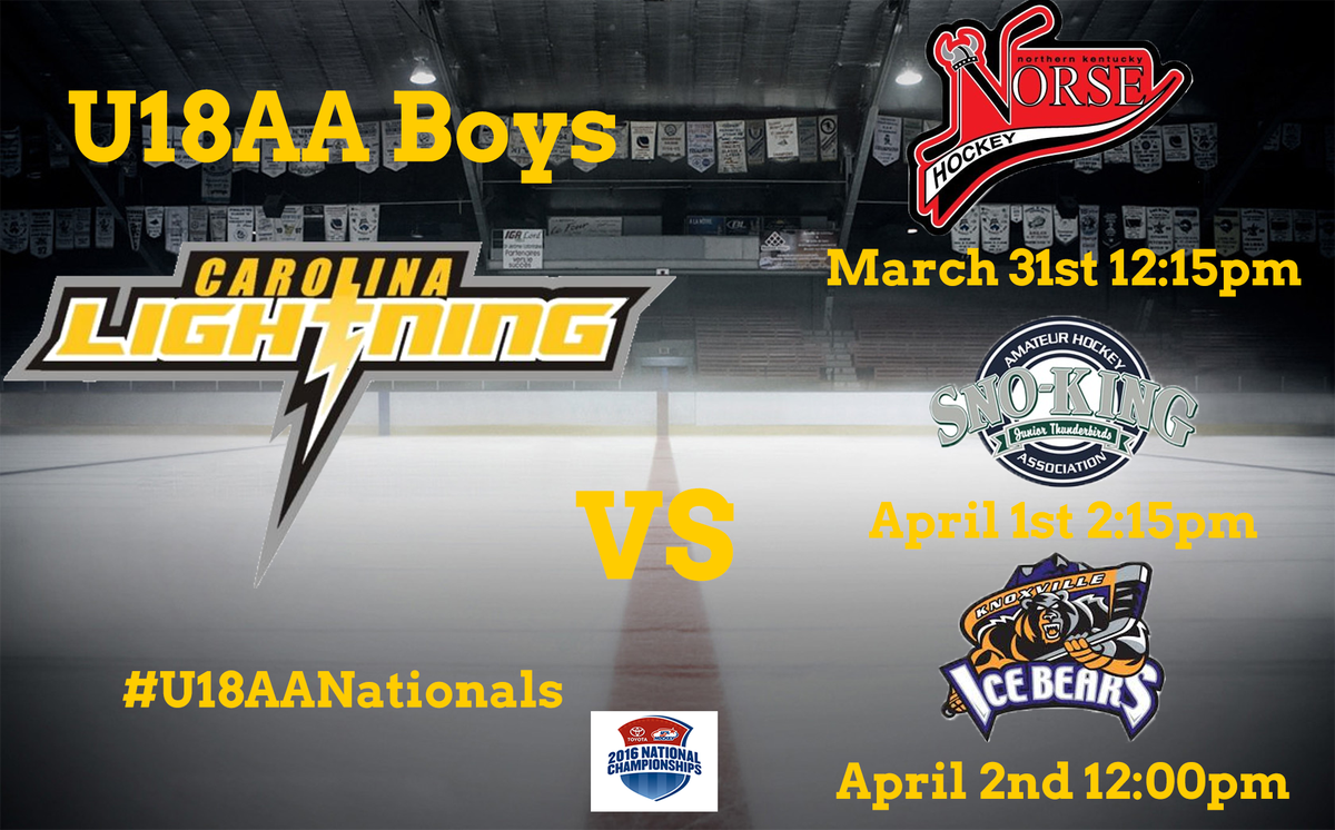 CarLightningNC's tweet photo. U18AA Nationals game schedule is released. #LightningStrikes https://t.co/K41Wqrei5B