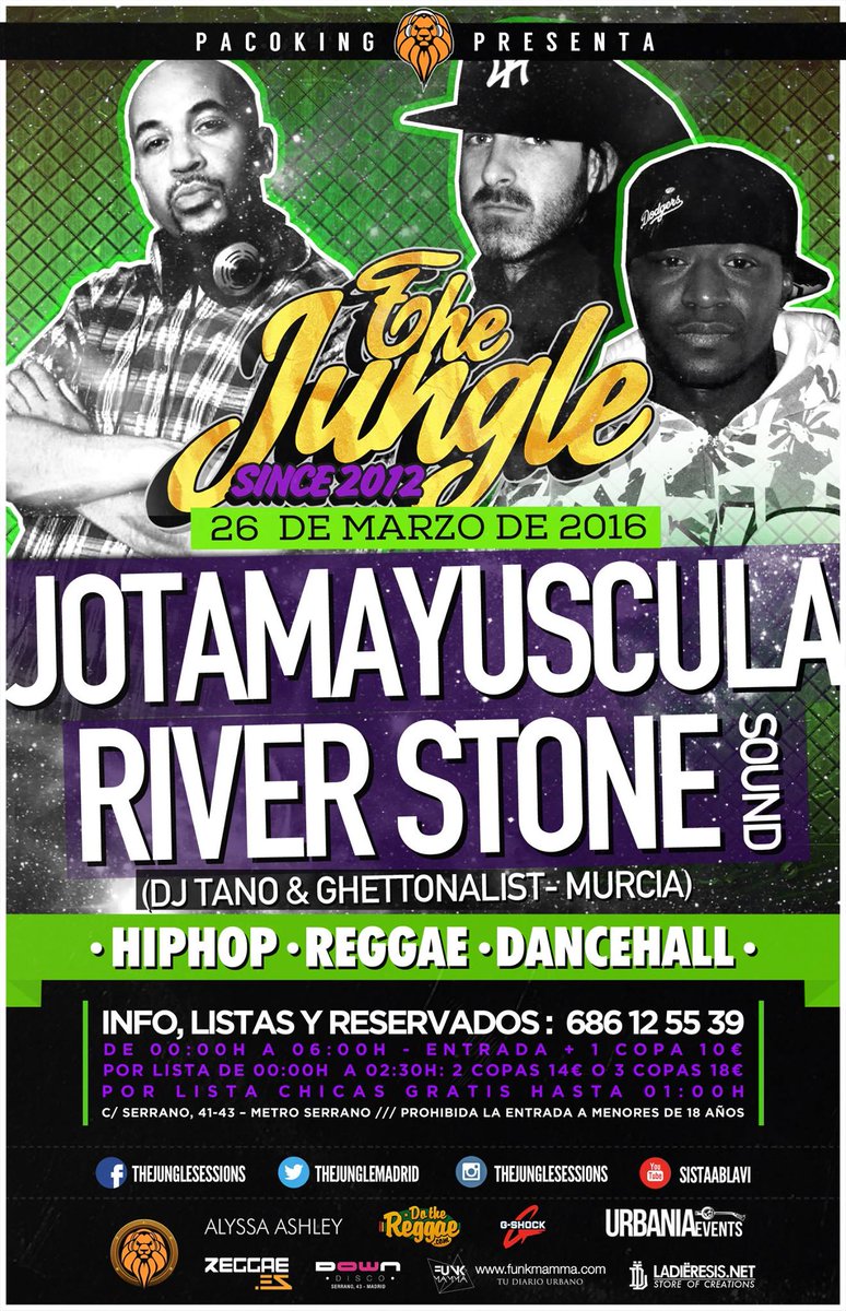 DjTanoMurcia's tweet photo. 26 Marzo / JOTAMAYUSCULA X RIVER STONE // THE JUNGLE @RiverStoneSound @ListasDeSista @Ghettonalist @Murciainconnect https://t.co/4NULsXlNvv