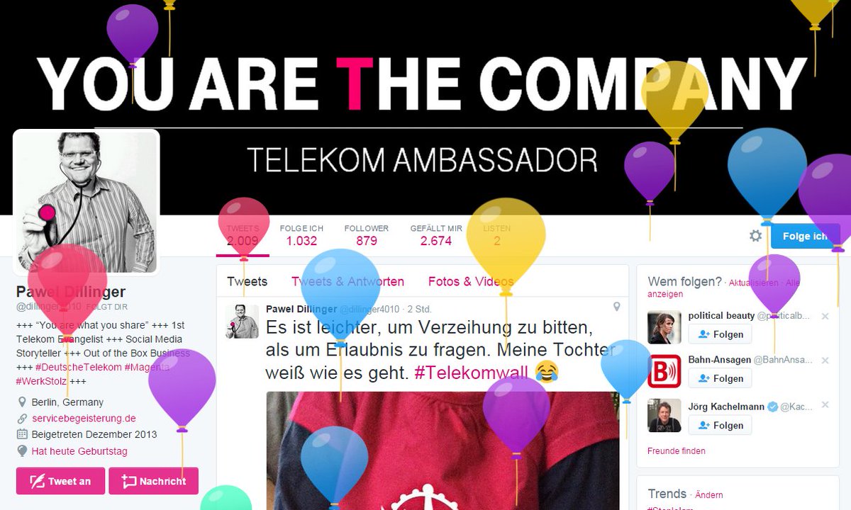 winfried_ebner's tweet photo. #HappyBirthday @dillinger4010! Schön, daß Du @telekomerleben bist. Schätzen Deinen Spirit &amp; StoryDoing! #telekomwall https://t.co/oD9DHeWuP9