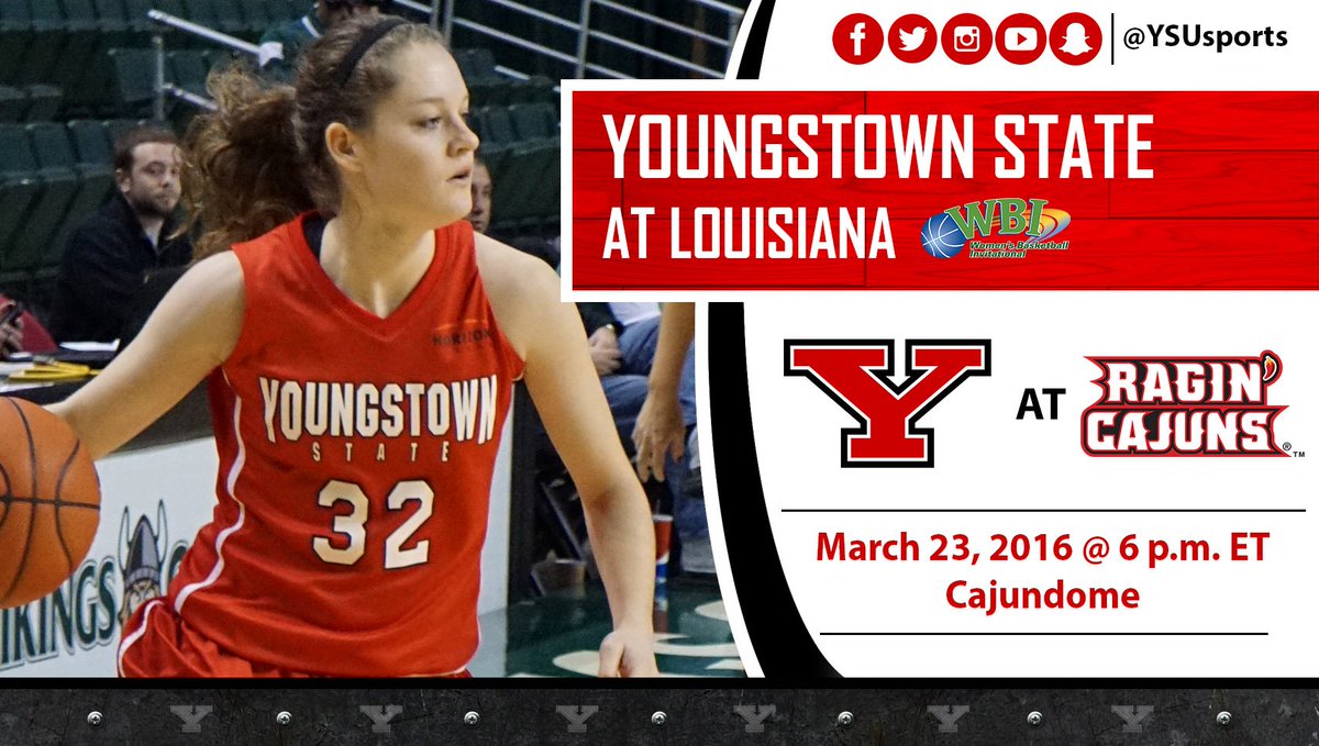 .<a href="/YSUWomensHoops/">Youngstown State WBB🐧</a> Heads to Louisiana for #2016WBI Semifinals Contest vs. Ragin' Cajuns ysusports.com/x/hiyxp