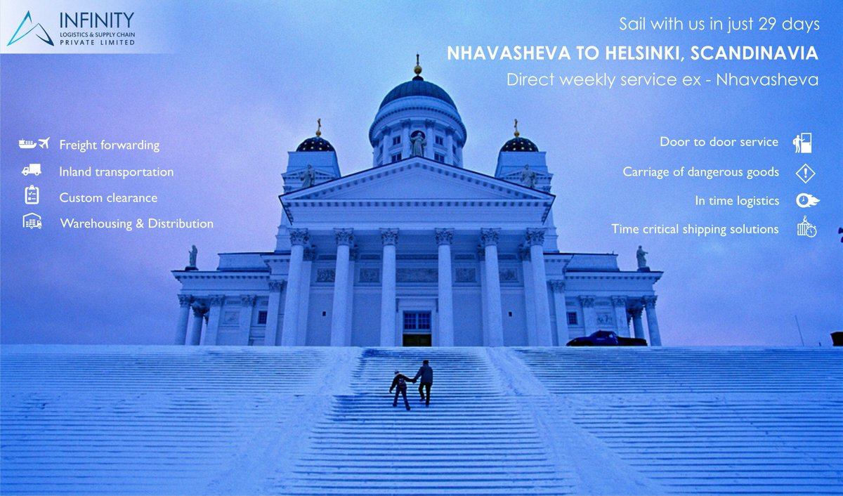 InfinityLogisti's tweet image. Sail with us in 29 days from Nhava Sheva to Helsinki, Scandinavia