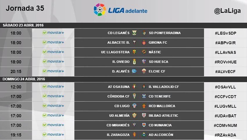 CDeportivoLugo's tweet photo. |HORARIOS| J 35 @LaLiga
Dom 24-4-16 \ 17:00h
Anxo Carro
@CDeportivoLugo - @RCD_Mallorca
#LUGvMLL
#ForzaLugo https://t.co/iBmfs0Yc3f