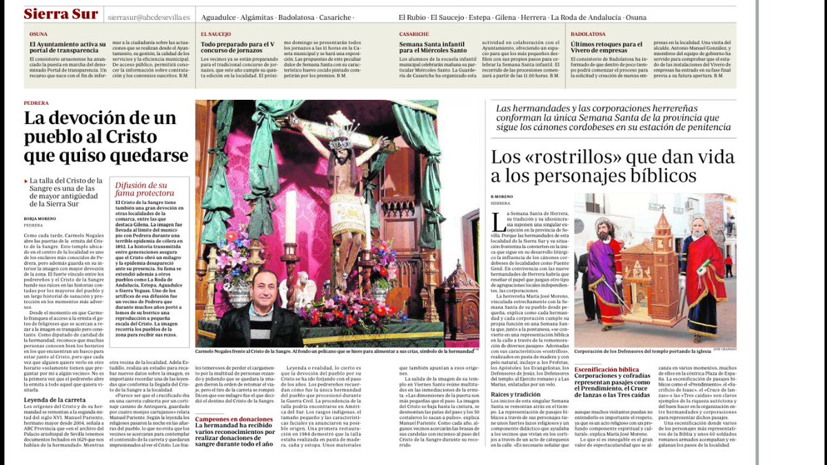 PedreraComunica's tweet photo. Hoy en @abcdesevilla "La devoción d un pueblo al @StCristoPedrera q quiso quedarse" @manuel_pariente @alvarogarman81 https://t.co/Exk0gVWM3M