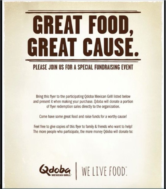 Come to Qdoba in Rookwood to support the Pledge fundraiser today! Make sure to show this flyer when ringing out