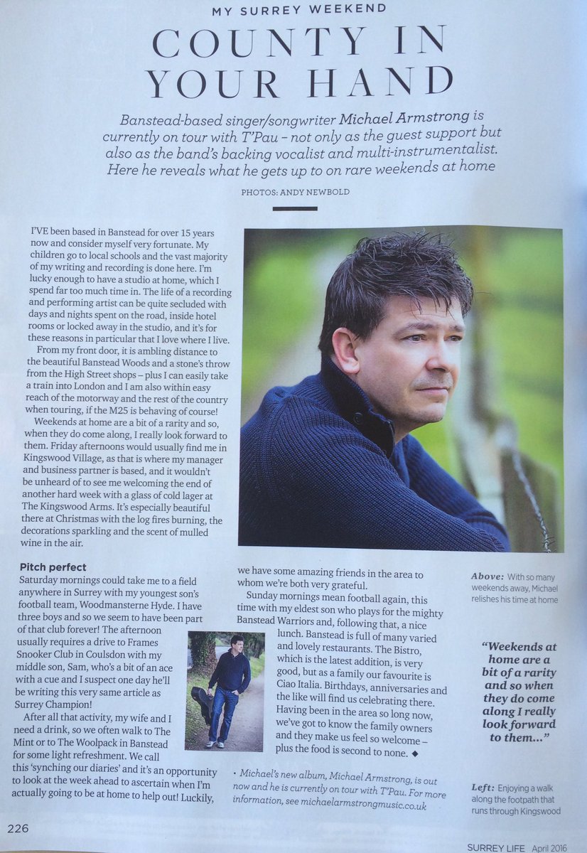 Armsongs's tweet photo. Check out my feature in the April issue of 
@SurreyLife magazine. Pics courtesy of @andynewboldphot #Surrey https://t.co/d1jIDxMQCW