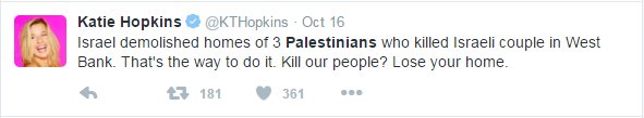 HughJaeger's tweet photo. .@BenjaminBollen Nazi hate-preacher @KTHopkins fuels the resentment that recruits misguided people to terrorism. https://t.co/CUF4a6OPFX