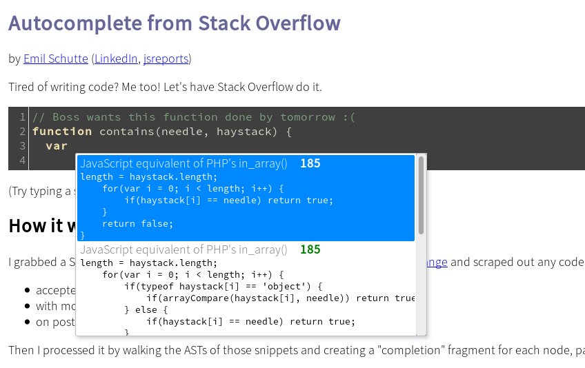 algoritmic's tweet image. Autocomplete from Stack Overflow emilschutte.com/stackoverflow-…
