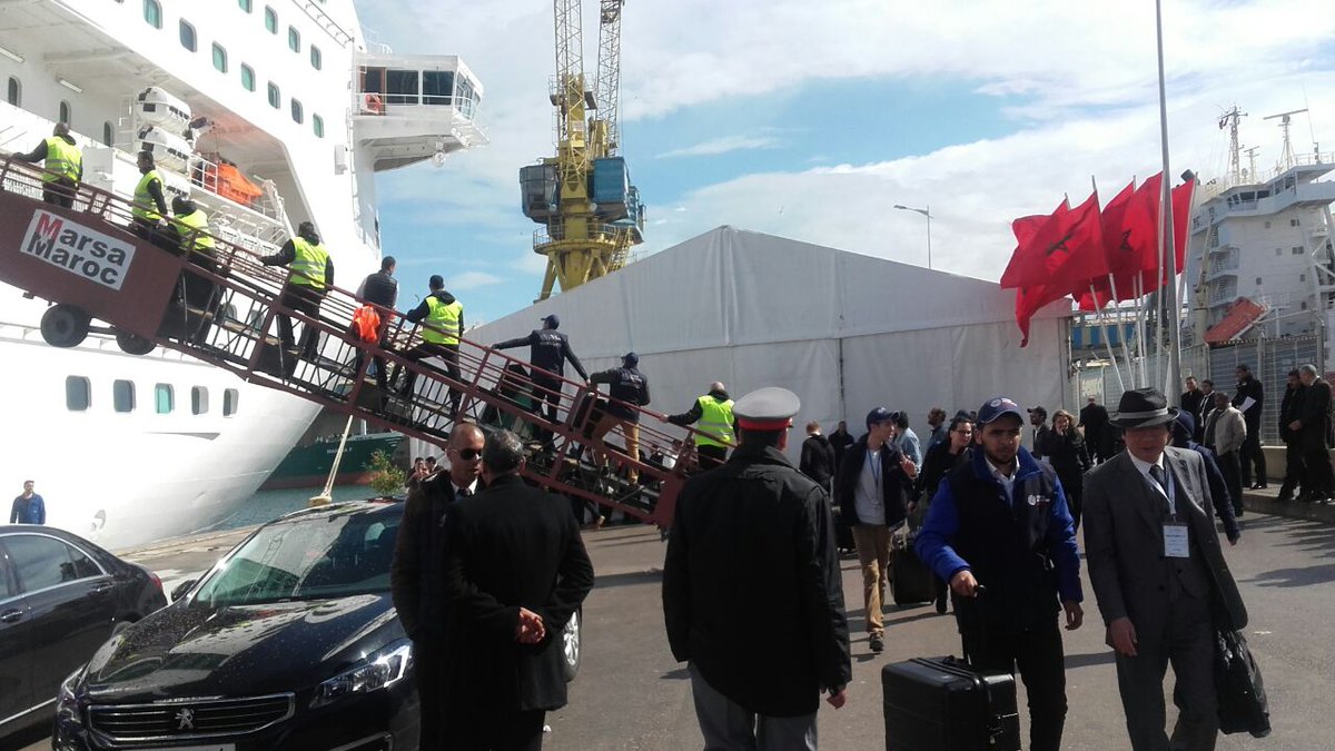 DakhlaLive's tweet photo. Arrivée des participants du Forum Crans Montana au port de #Casablanca à bord du #GNV #Rhapsody #CMF16 #Dakhla https://t.co/41HokFf23e