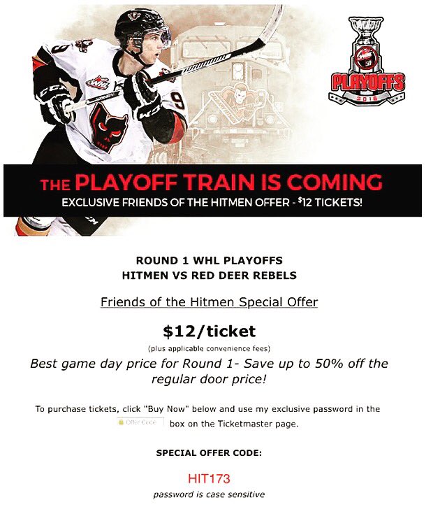 shelrr's tweet photo. Get your tickets to @WHLHitmen playoffs #hitmen #calgaryhitmen #hitmenplayoffs #whlplayoffs https://t.co/8RWq466BnK