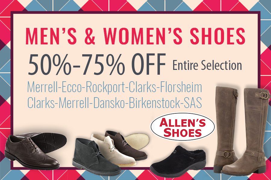 AllensShoeStore's tweet photo. What better way to start your spring than with NEW #SHOES?! Come in today and get 50-75% OFF your favorite brands. https://t.co/mKk5CKKzr9