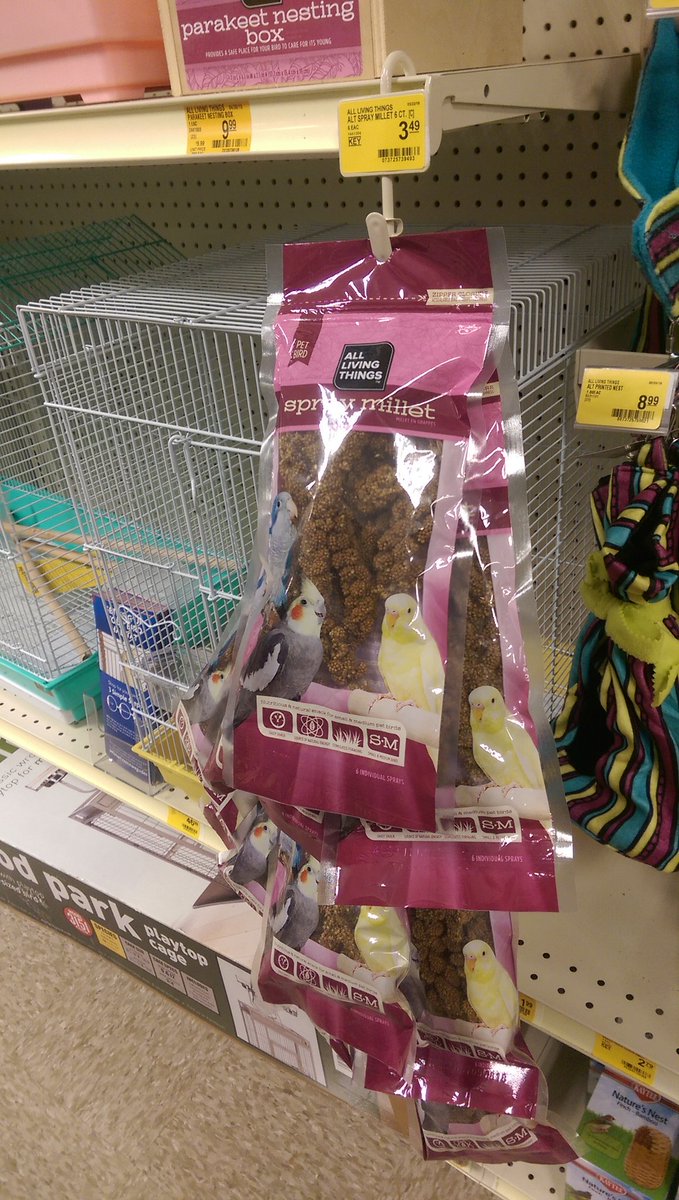 JackieK0288's tweet photo. Made a clearance clipstrip to put with like items, & millet with bird cages for pet care merch sales! ๐ฆ#readysetfill https://t.co/nHlYAhvZ4k