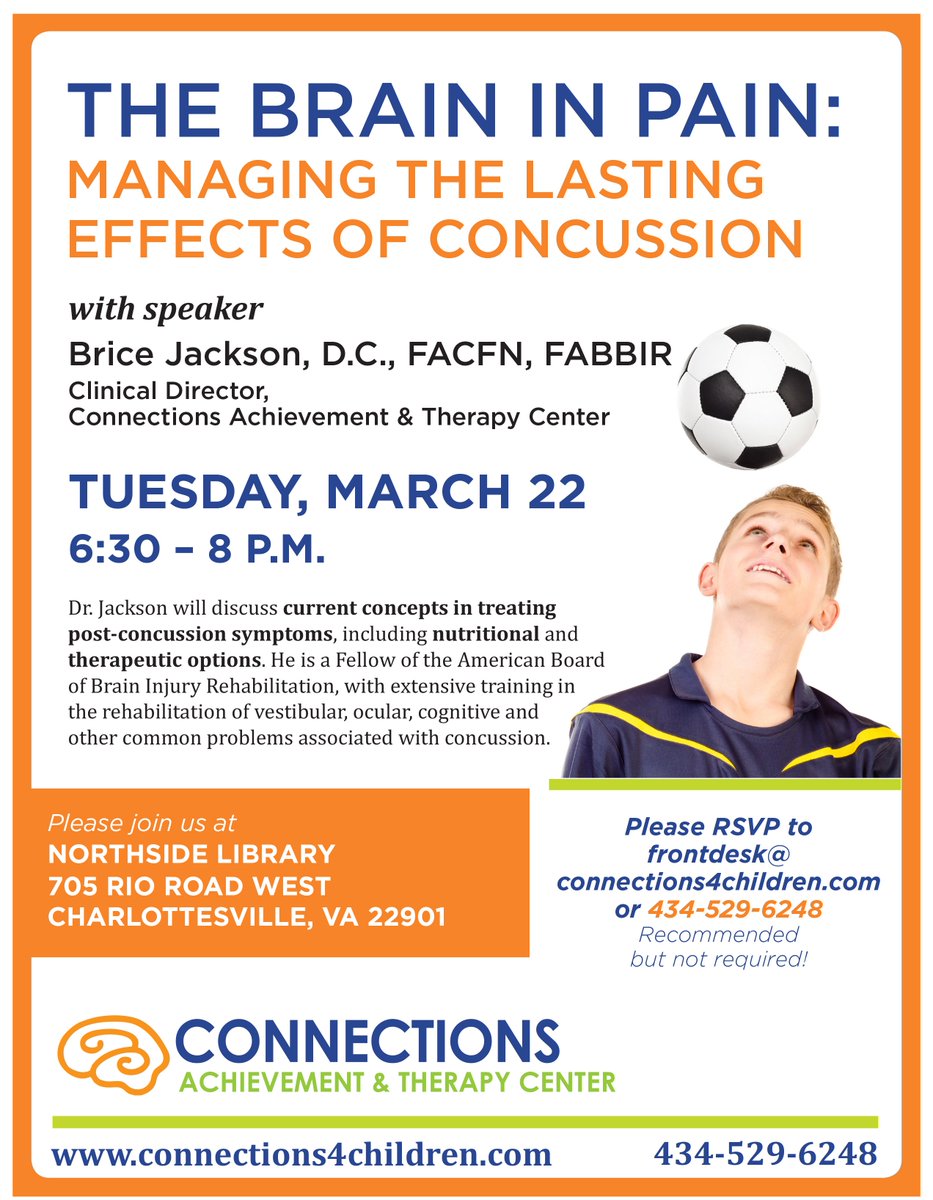 ForTheBrain's tweet image. #Cville Free lecture series from Dr. Brice Jackson tonight! #concussionawareness #BrainInjury #charlottesville
