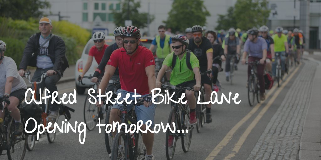 ChiChimouse7's tweet photo. Alfred St Bike Lane opens tomorrow.Join us to mark the launch. Meet 12.15pm@ corner of Ormeau Ave/Alfred St #Cycle https://t.co/0NjuWCrCHX