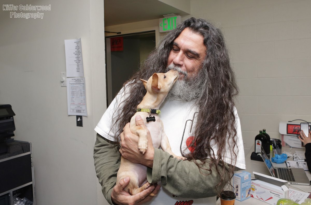 jnifferc's tweet photo. Tom Araya from Slayer visiting with puppy Slayer from Motley Zoo Animal Rescue! https://t.co/a876QLwR0j