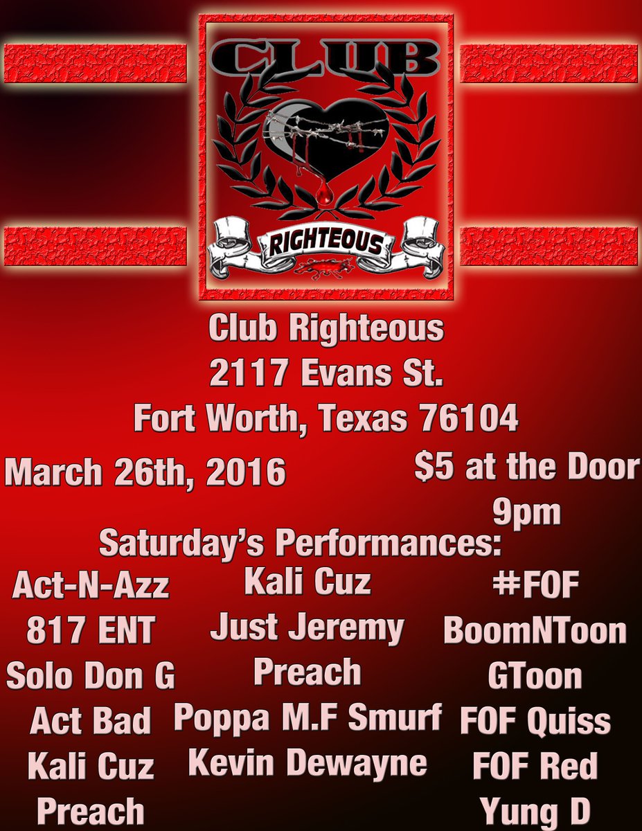 TeamBlackHeart1's tweet photo. Check out this weekend's line up at 
Club Righteous 
2117 Evans Ave
Fort Worth, Texas 76104 https://t.co/gbnXMi7Eys