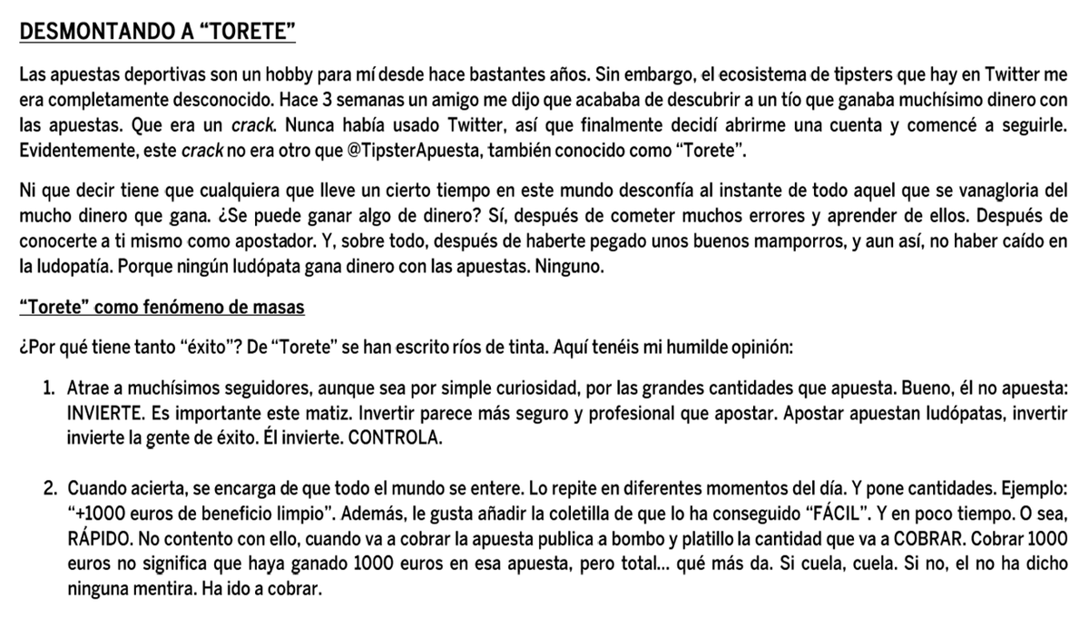 SoyGepeto's tweet image. Desmontanto a @TipsterApuesta, también conocido como "Torete". Lee y llámame hater.