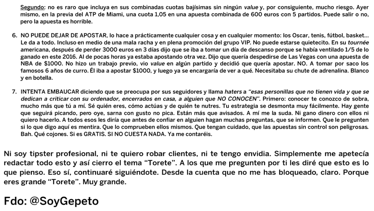 SoyGepeto's tweet image. Desmontanto a @TipsterApuesta, también conocido como "Torete". Lee y llámame hater.