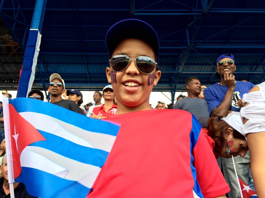 HBerkeleyCohen's tweet photo. Excited fan Daniel Angel at #Havana's Estadio Latinoamericano, anxiously await the first pitch... @ObamaEnCuba https://t.co/dW9BeoZIF8