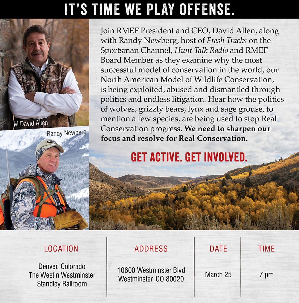 RMEF's tweet photo. Make a real difference4conservation with #RMEF Pres David Allen&amp; @randynewberg Fri in Denver
#GetActiveGetInvolved https://t.co/QonSrH5Z9P