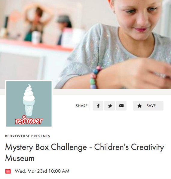 RedRoverSF's tweet photo. Solve the Mystery Box Challenge TOMORROW @creativitykids. https://t.co/wARuZc2EDI https://t.co/wA2WfZXx63