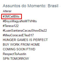 InfoCellbit's tweet photo. A tag está em primeiro nos Trending Topics do Brasil! #3MCellBits https://t.co/zxCaWmPBwu
