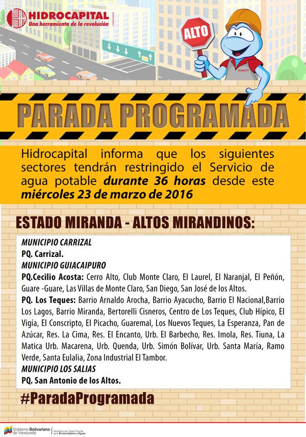 DiarioAvance's tweet photo. Vía @HIDROCAPITALca Los sectores que permanecerán sin servicio el #23Mar durante #ParadaProgramada de Tuy 1 y 3 https://t.co/1XbrzYsaNj