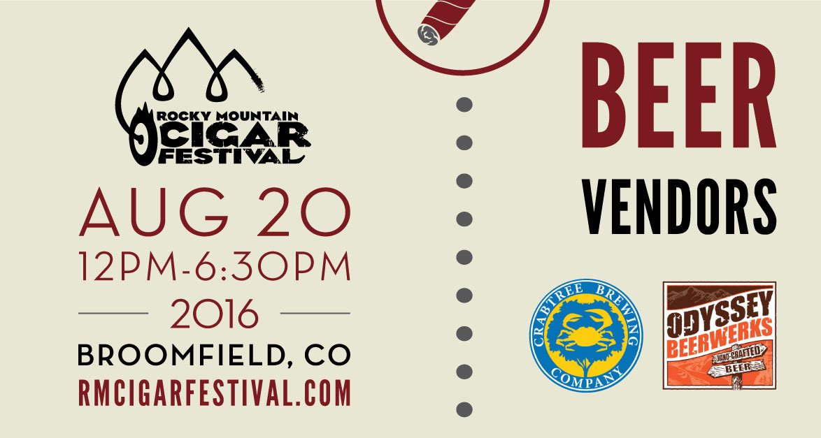 RMcigarfestival's tweet photo. Happy to welcome our two newest beer vendors to the #rmcf2016 lineup - @Crabtreebrewing &amp; @OdysseyBeerwrks! https://t.co/29RjRsf1F9