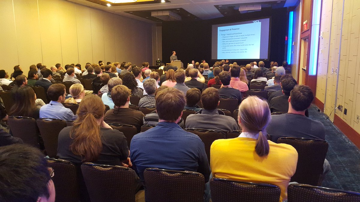 kentbye's tweet photo. What Academic VR can learn from Gamers at #IEEEVR is packed w @anthony_steed, Doug Bowman, Rob Lindeman, &amp; Evan Suma https://t.co/zaCSaD0Z7Q