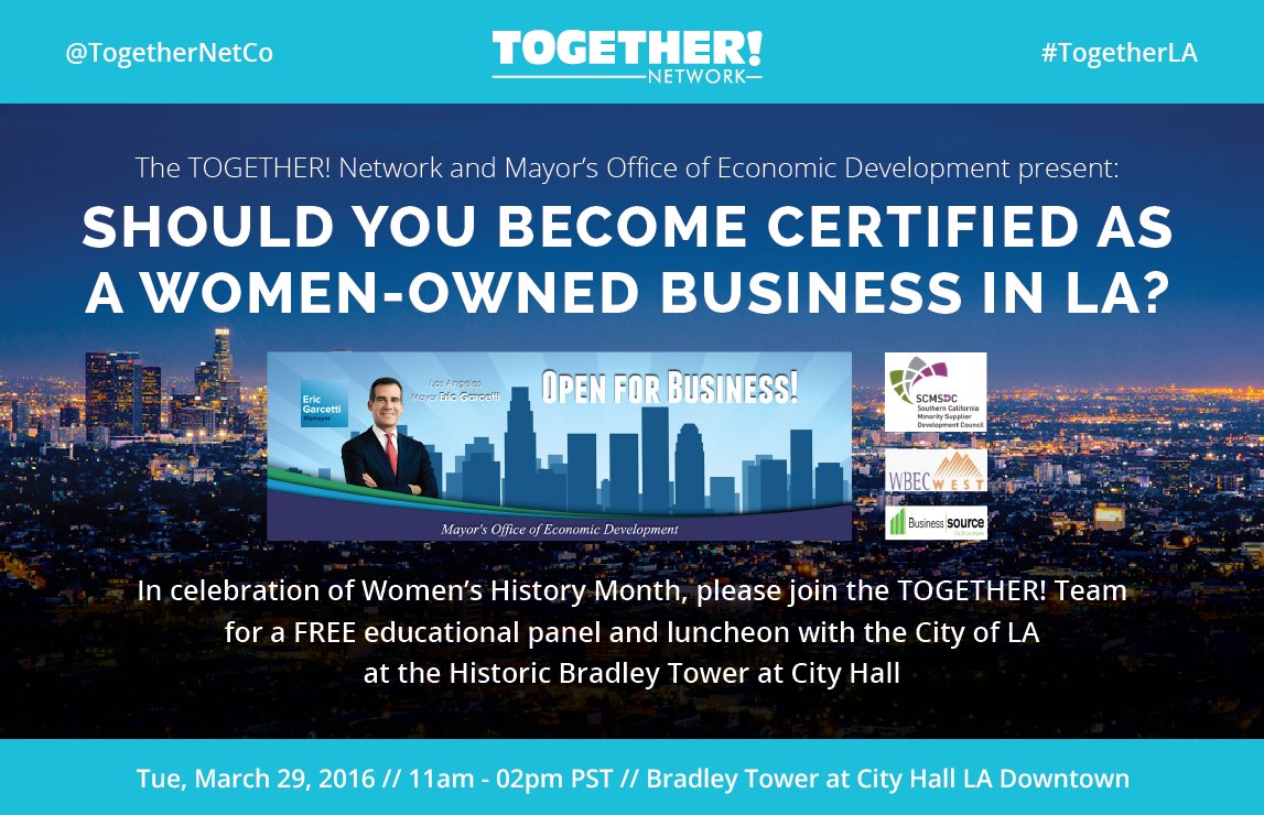 tribemint's tweet photo. LA #femalefounders join @TogetherNetCo &amp; Mayor’s Office - FREE women-certification panel https://t.co/eYH5qX7F6d https://t.co/nw9lXU3fO0