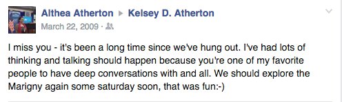 alymaybe's tweet photo. An ancient wall post, to my husband @AthertonKD. We started dating four years after. #HowIDealWithACrush https://t.co/xnsBgyzJ32