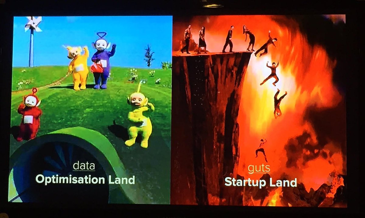 mediaherz's tweet photo. I love this slide from @briangarret presentation about the use of "data vs. guts" / @3DHubs #data https://t.co/en3kqxlTCT