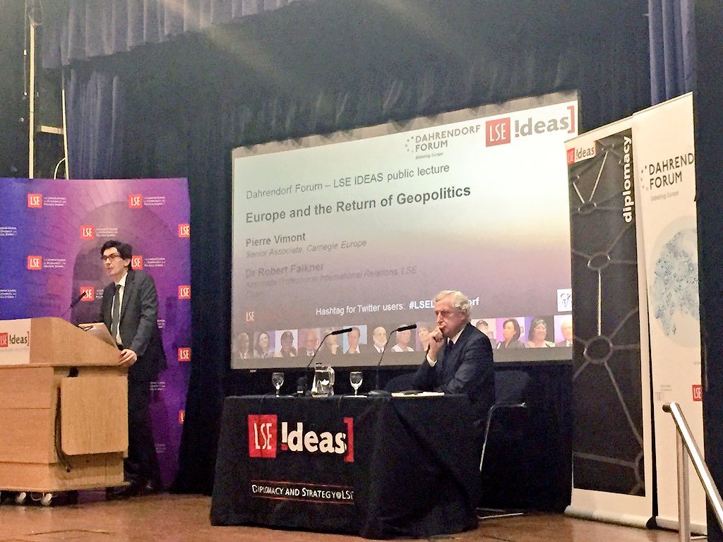 Great turn out for tonight's #LSEDahrendorf talk with Pierre Vimont on Europe & the Return of Geopolitics @lseideas https://t.co/sDg0flpvsQ