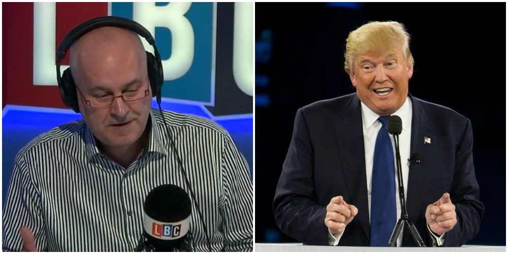 LBC's tweet photo. After #Brussels, Trump vows again to close US borders. Watch Iain Dale tear into the tycoon https://t.co/3xWpAAWag7 https://t.co/CrCMQ2o3OE