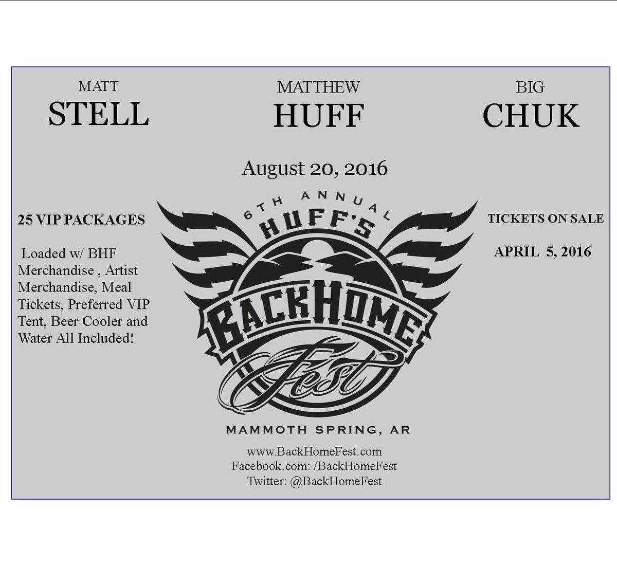BackHomeFest's tweet photo. #BackHomeFest Featuring @MattStellMusic @realbigchuk @theMatthewHuff
August 2016 Will Be A Field Party!! https://t.co/im9iEahutx