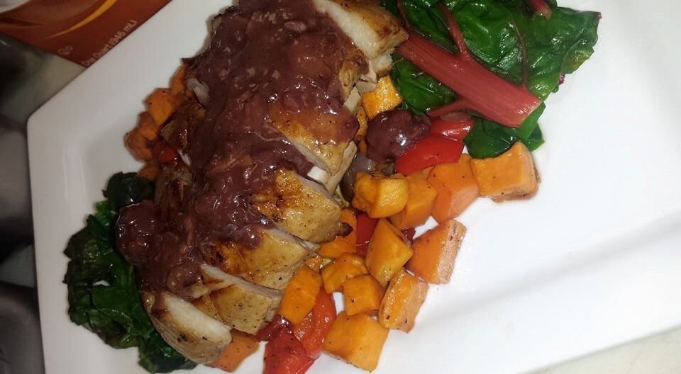 SurfZapstix's tweet photo. @surfinchef61 looks good! Pan Seared Duck Breast with Wild Cherry and Vanilla Redux. Sweet potato hash.#Cookinsurf https://t.co/f3ij5gs2sB