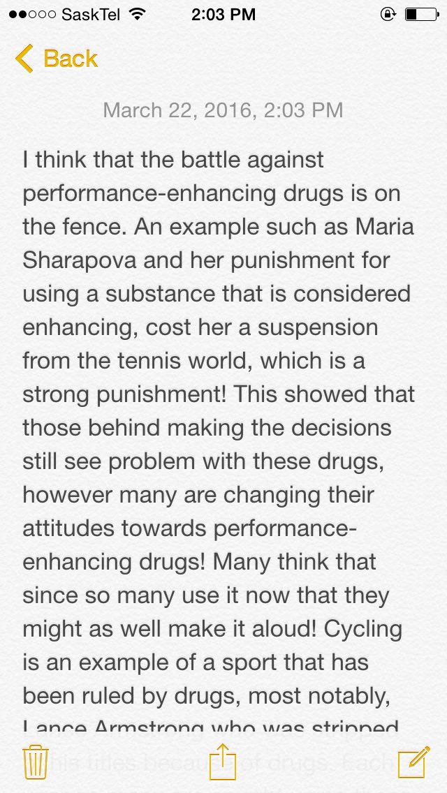 Eli_louttit's tweet photo. @KIN110UofR #kin110lab8 Battle against performance-enhancing drugs! https://t.co/98dj3MuGwR