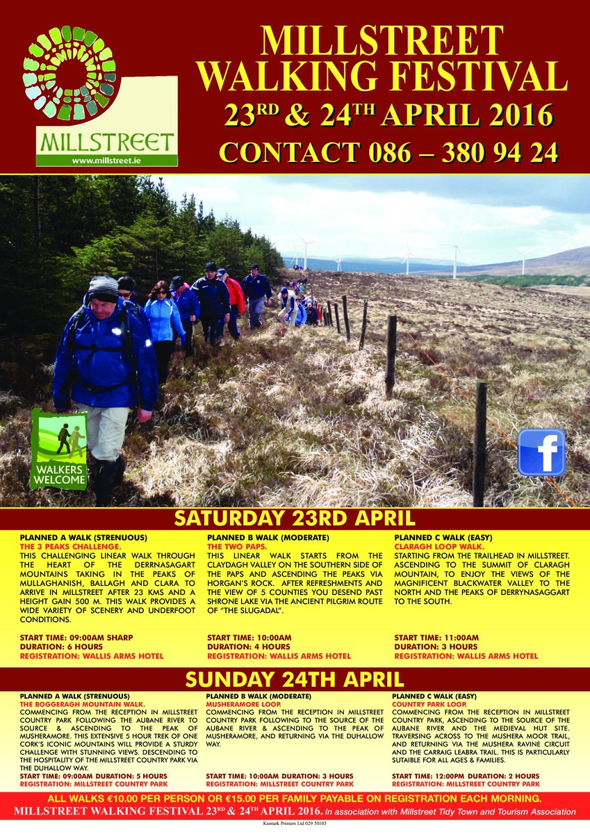 KanturkMt's tweet photo. Millstreet Walking Festival Sat April 23rd Sun 24th @millstreet_town   @MillstreetCPark @millstreettidyt https://t.co/RZpgmG7mjK