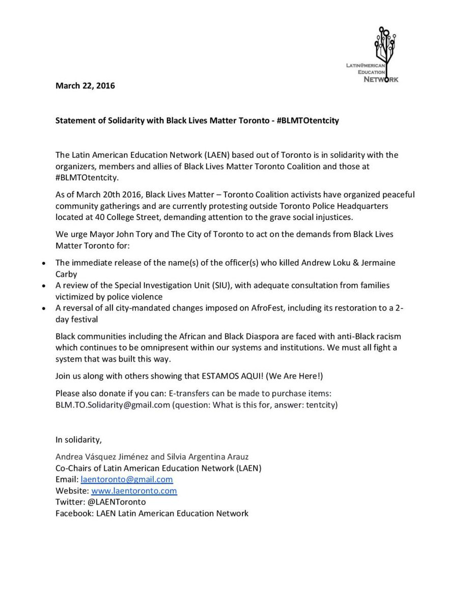 LAEN_ON's tweet photo. LAEN Statement of Solidarity with Black Lives Matter – Toronto https://t.co/OEPaHDPfvS https://t.co/86DEcZulIi