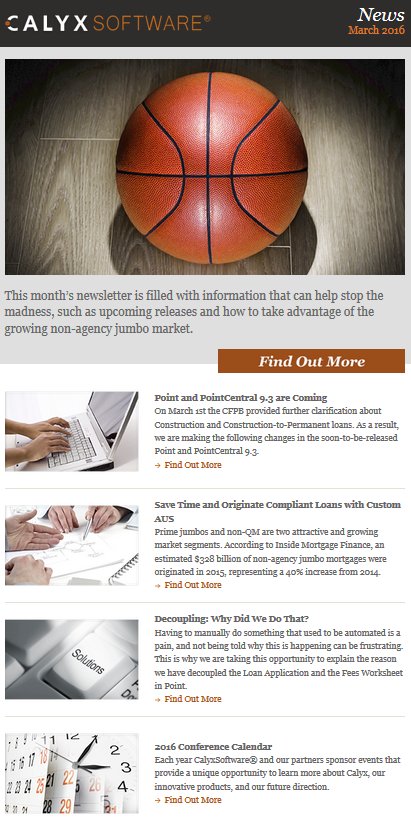 CalyxSoftware's tweet photo. #CSHQ ALERT- Our fresh #Newsletter (#March Issue) is Available! Does it hit a #3Pointer.. https://t.co/iSy7gp5LuI? https://t.co/0EESRuI2An
