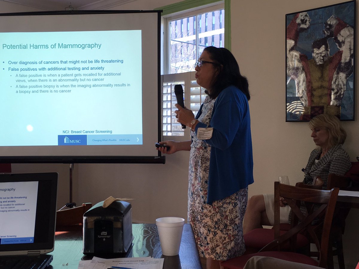 MUSC_COM's tweet photo. Dr. Nancy DeMore presenting "Not your mother's mammogram" at tonight's #muscsciencecafe @HALOCHARLESTON https://t.co/e60CvdUwBx